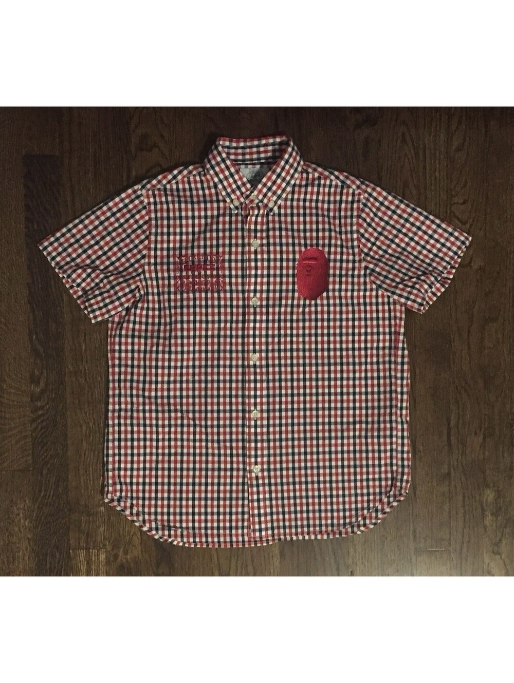 A Bathing Ape Bape Logo Button Shirt Small Red